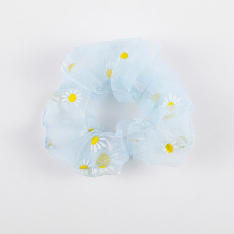 Mesh Embroidery Small Flowers Hair Ring Scrunchie Women Sweet Rubber Band Flowers Hair Bands Hair Accessories Ponytail Holder