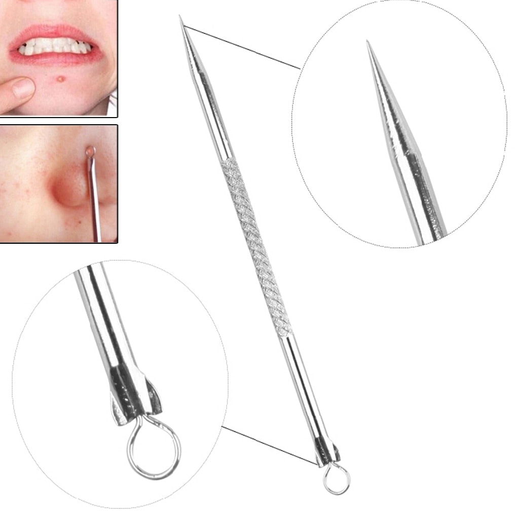 Useful Stainless steel Straight Bend Curved Blackhead Acne Clip Tweezer Pimple Comedone Remover Kit Face Cleaner