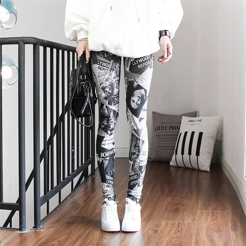 CUHAKCI Graffiti Leggings Floral Patterned Print Leggins For Women Leggings Houndstooth Sale Elastic Design Vintage Leggins W056