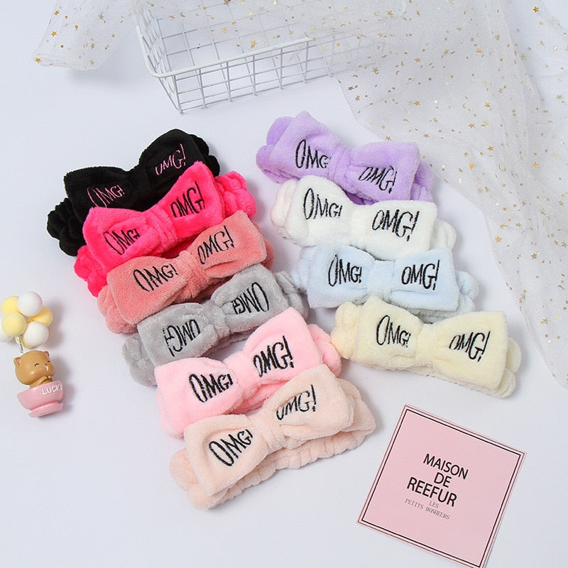 New Letter &quot;OMG&quot; Coral Fleece Soft Bow Headbands for women Girls Cute Hair Holder Hairbands Hair Bands Headwear Hair Accessories