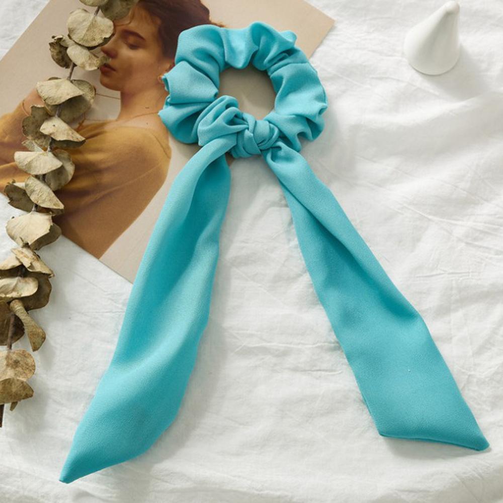 1Pc Solid Color Bow Satin Ribbon Ponytail Scarf Hair Tie Scrunchies Women Girls Elastic Hair Bands Rubber Bands Hair Accessories