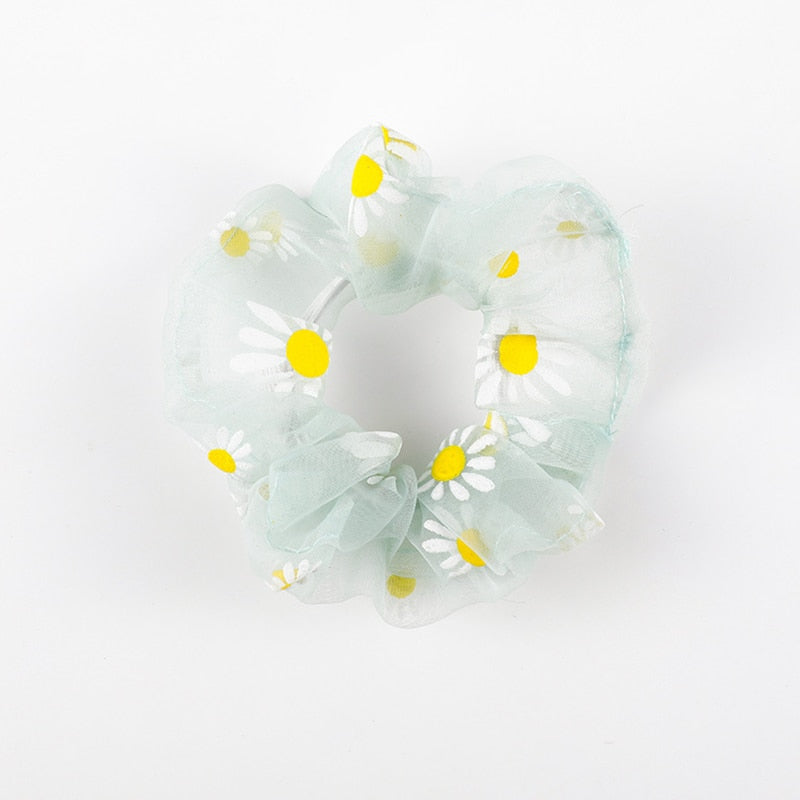 Mesh Embroidery Small Flowers Hair Ring Scrunchie Women Sweet Rubber Band Flowers Hair Bands Hair Accessories Ponytail Holder