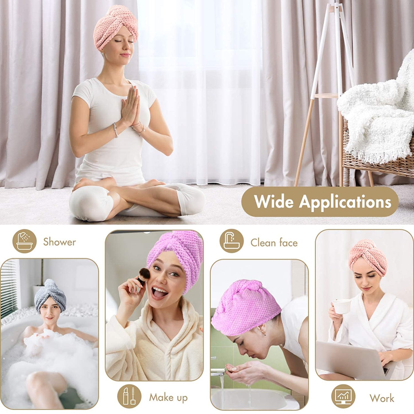 Microfiber Hair Towels Wrap for Women Curly Hair Spa Turban Rapid Hair Drying Towel Bath Shower Cap Quick Dry Towel for Head