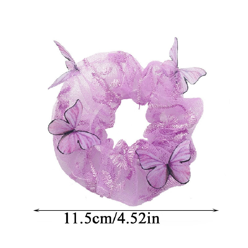 1PC Transparent Butterfly Tulle Elastic Hair Bands Women Sweet Mesh Chiffon Scrunchie Hair Tie Rope Hair Accessories Rubber Band