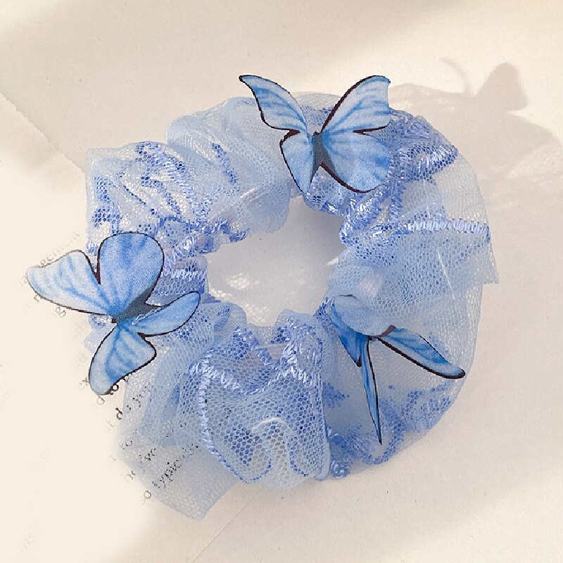 1PC Transparent Butterfly Tulle Elastic Hair Bands Women Sweet Mesh Chiffon Scrunchie Hair Tie Rope Hair Accessories Rubber Band