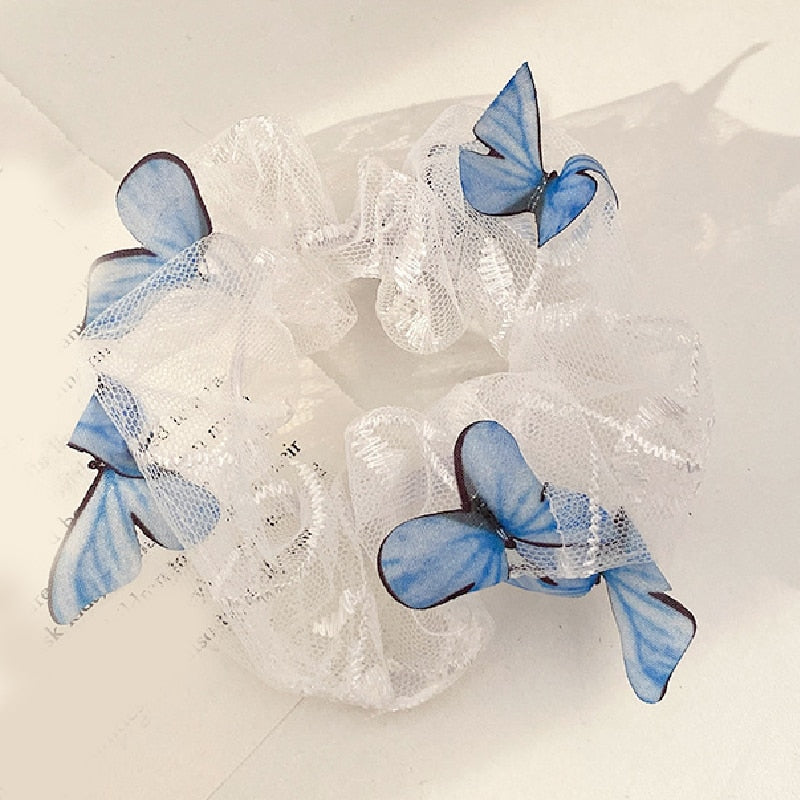 1PC Transparent Butterfly Tulle Elastic Hair Bands Women Sweet Mesh Chiffon Scrunchie Hair Tie Rope Hair Accessories Rubber Band