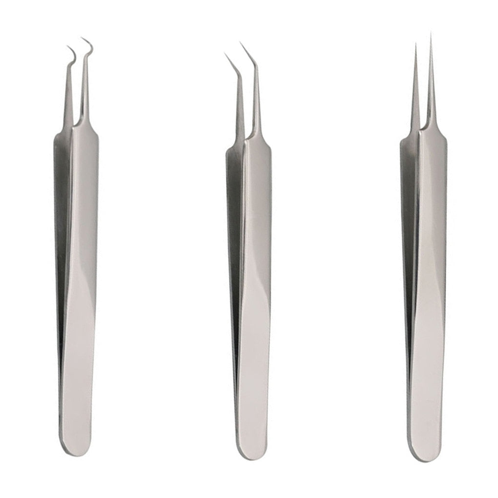 Useful Stainless steel Straight Bend Curved Blackhead Acne Clip Tweezer Pimple Comedone Remover Kit Face Cleaner