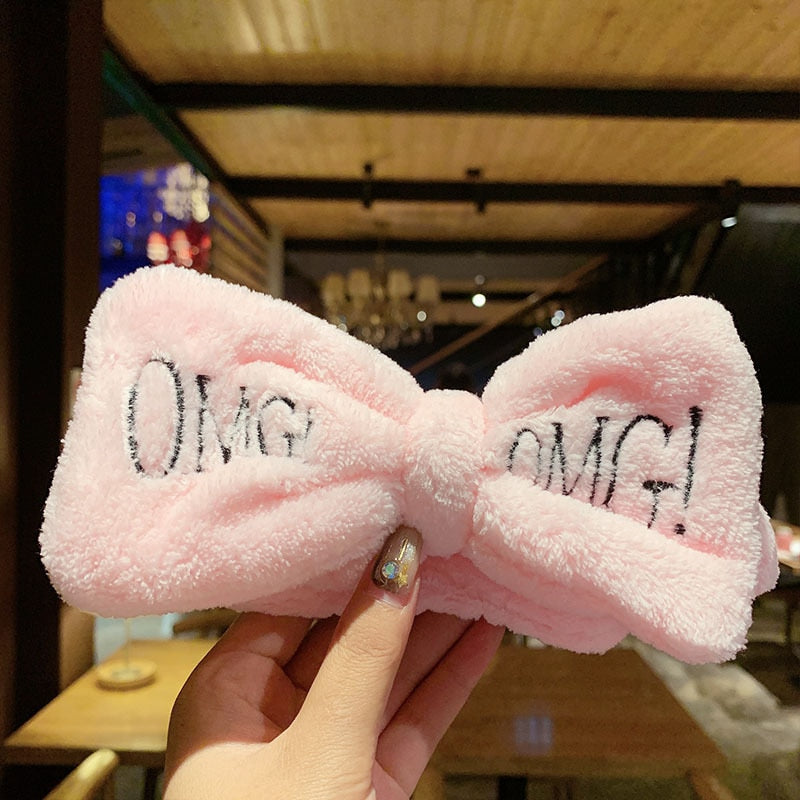 New Letter &quot;OMG&quot; Coral Fleece Soft Bow Headbands for women Girls Cute Hair Holder Hairbands Hair Bands Headwear Hair Accessories