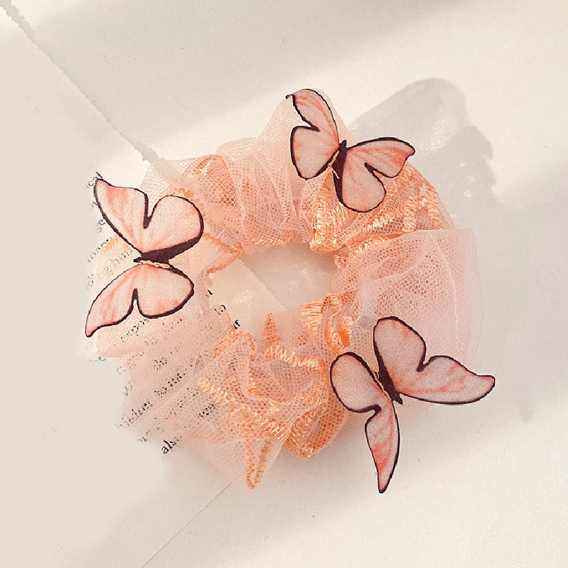 1PC Transparent Butterfly Tulle Elastic Hair Bands Women Sweet Mesh Chiffon Scrunchie Hair Tie Rope Hair Accessories Rubber Band