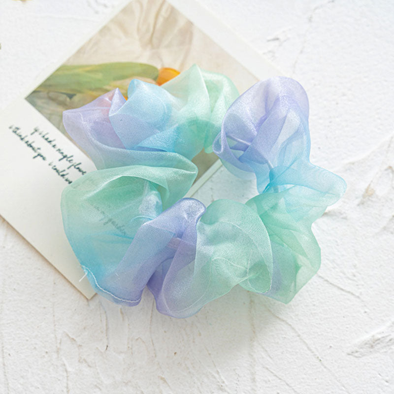 Sweet Embroidery Flowers Mesh Scrunchies Women Romantic Pink Blue Hair Rope Transparent Tulle Organza Hair Ties Hair Accessories