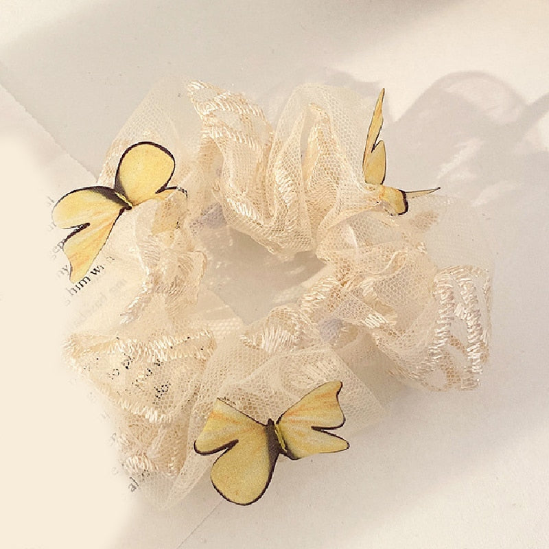 1PC Transparent Butterfly Tulle Elastic Hair Bands Women Sweet Mesh Chiffon Scrunchie Hair Tie Rope Hair Accessories Rubber Band