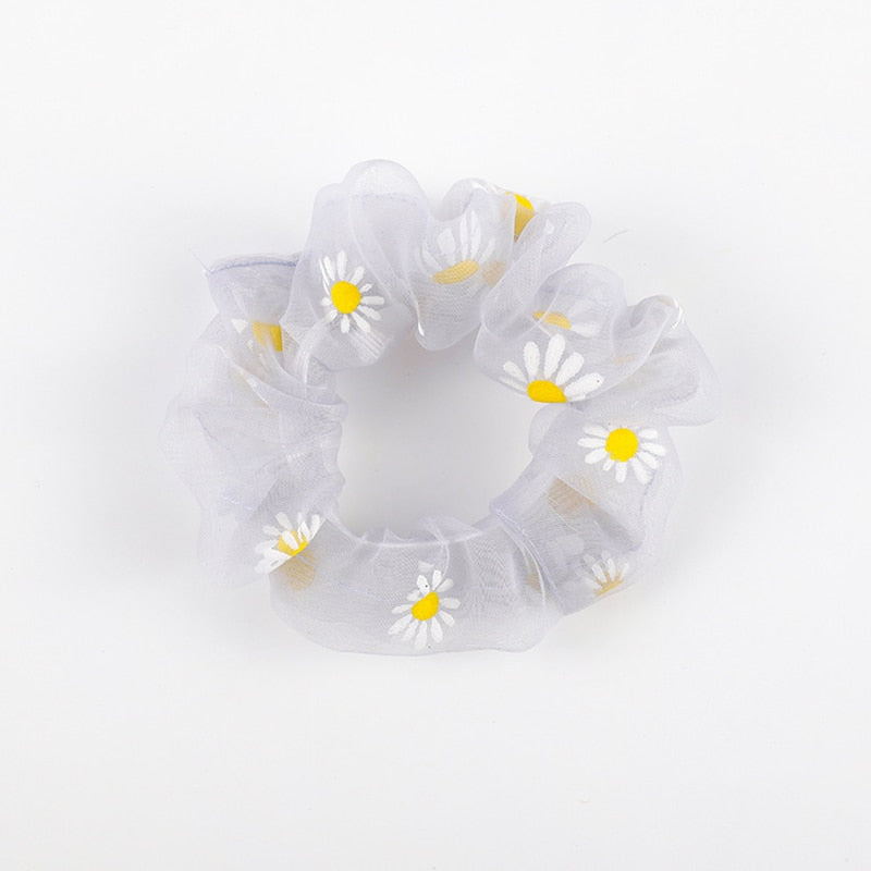 Mesh Embroidery Small Flowers Hair Ring Scrunchie Women Sweet Rubber Band Flowers Hair Bands Hair Accessories Ponytail Holder