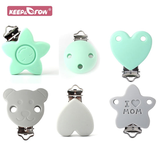 Keep&amp;Grow 2pcs Baby Silicone Teether Clips Pacifier Holder Chains Shape Heart Baby Teething Accessories Products Oral Care Toys