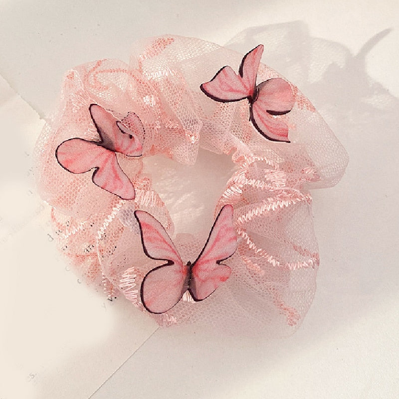 1PC Transparent Butterfly Tulle Elastic Hair Bands Women Sweet Mesh Chiffon Scrunchie Hair Tie Rope Hair Accessories Rubber Band